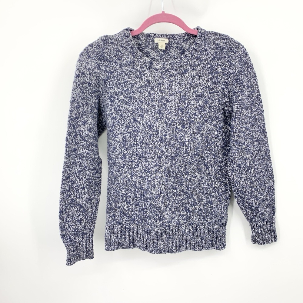 LL Bean Women Size Small‎ Sweater Pullover Crewneck Top Blue Ragg Cotton Knit